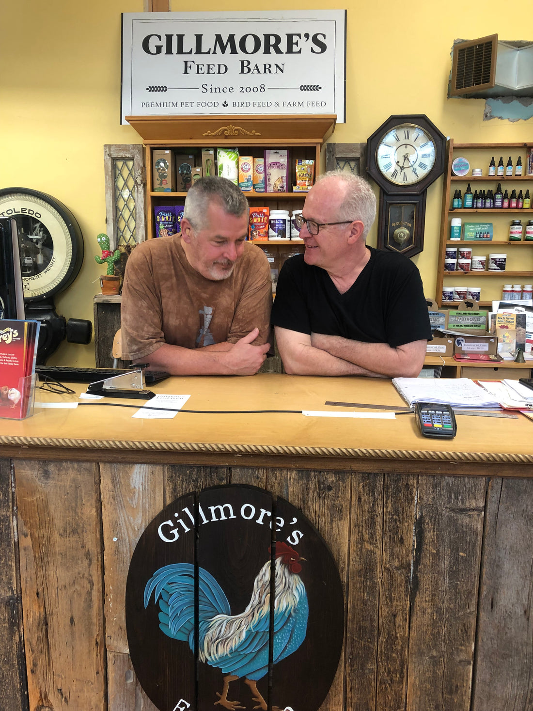 Paul Gillmore of Gillmore Coins & Collectibles makes a surprise visit to Tom Gillmore of Gillmore's Feed Barn
