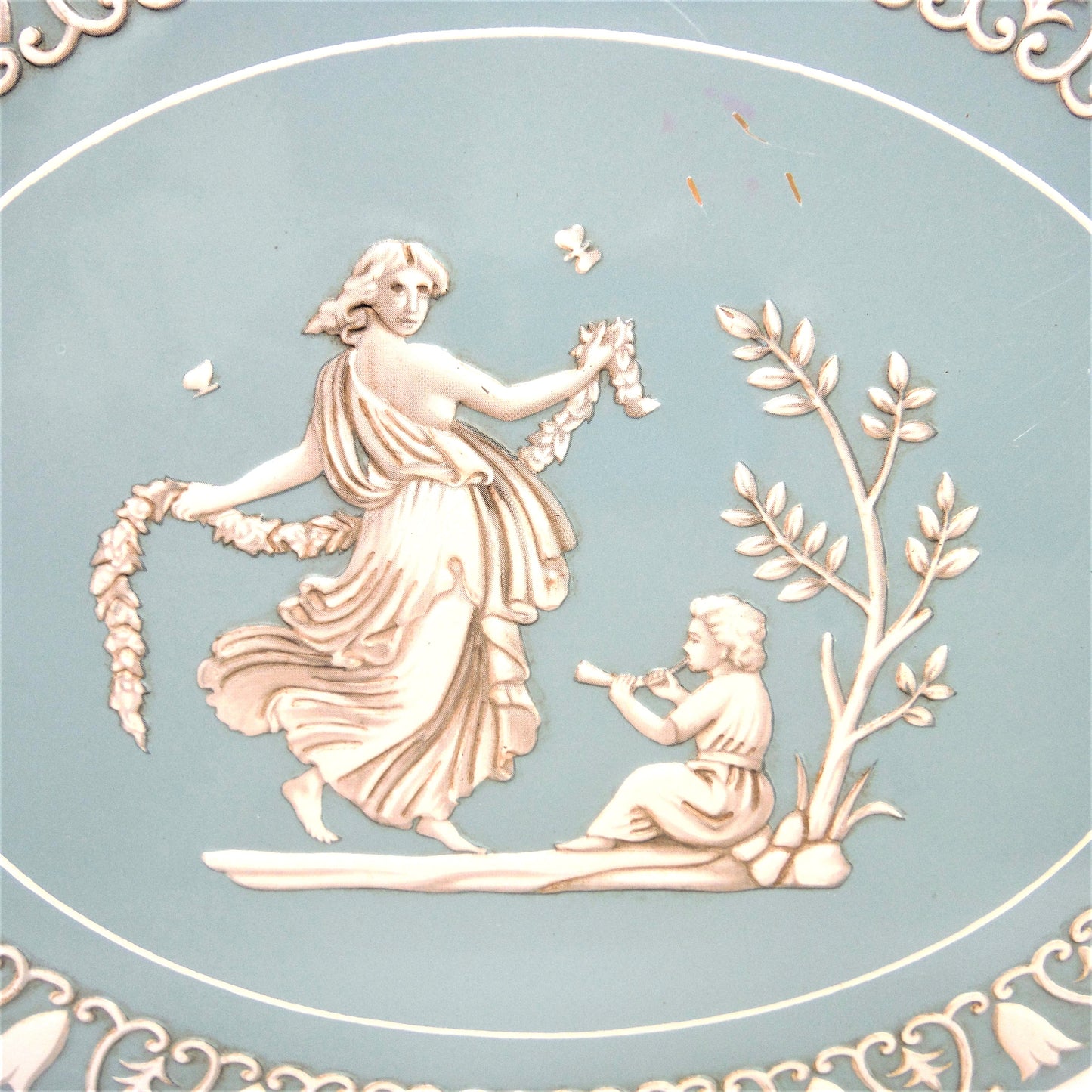 GRAY DUNN Vintage Oval Tin in Greek-Style Robin's Egg Blue: 'THE DANCING NYMPH'
