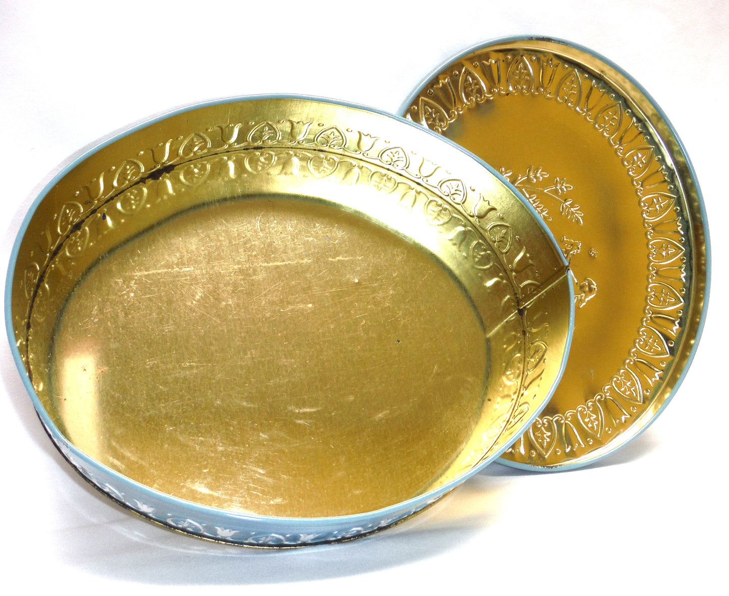 GRAY DUNN Vintage Oval Tin in Greek-Style Robin's Egg Blue: 'THE DANCING NYMPH'
