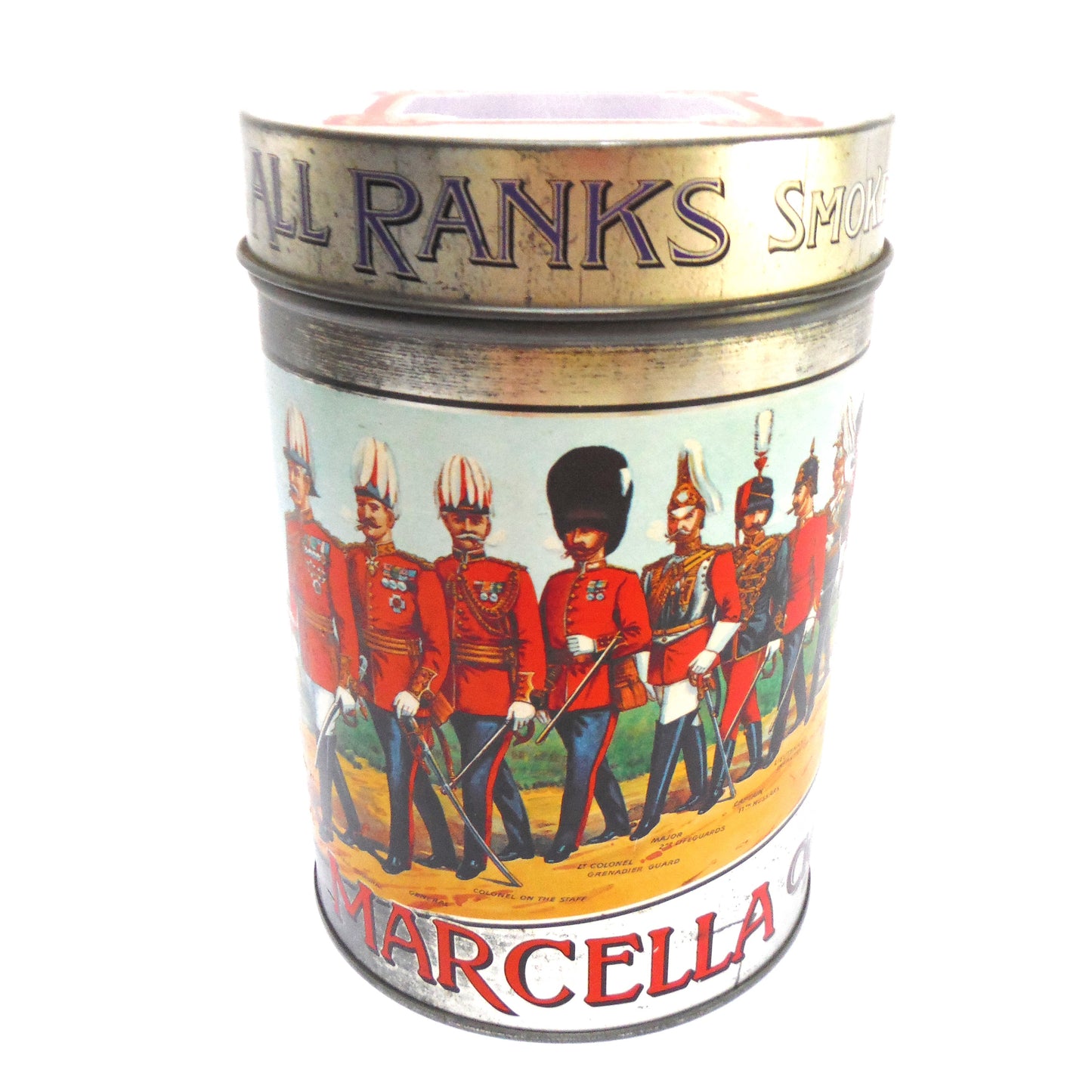 Vintage Tobacco Tin by Marcella Cigars: 'ALL RANKS SMOKE'