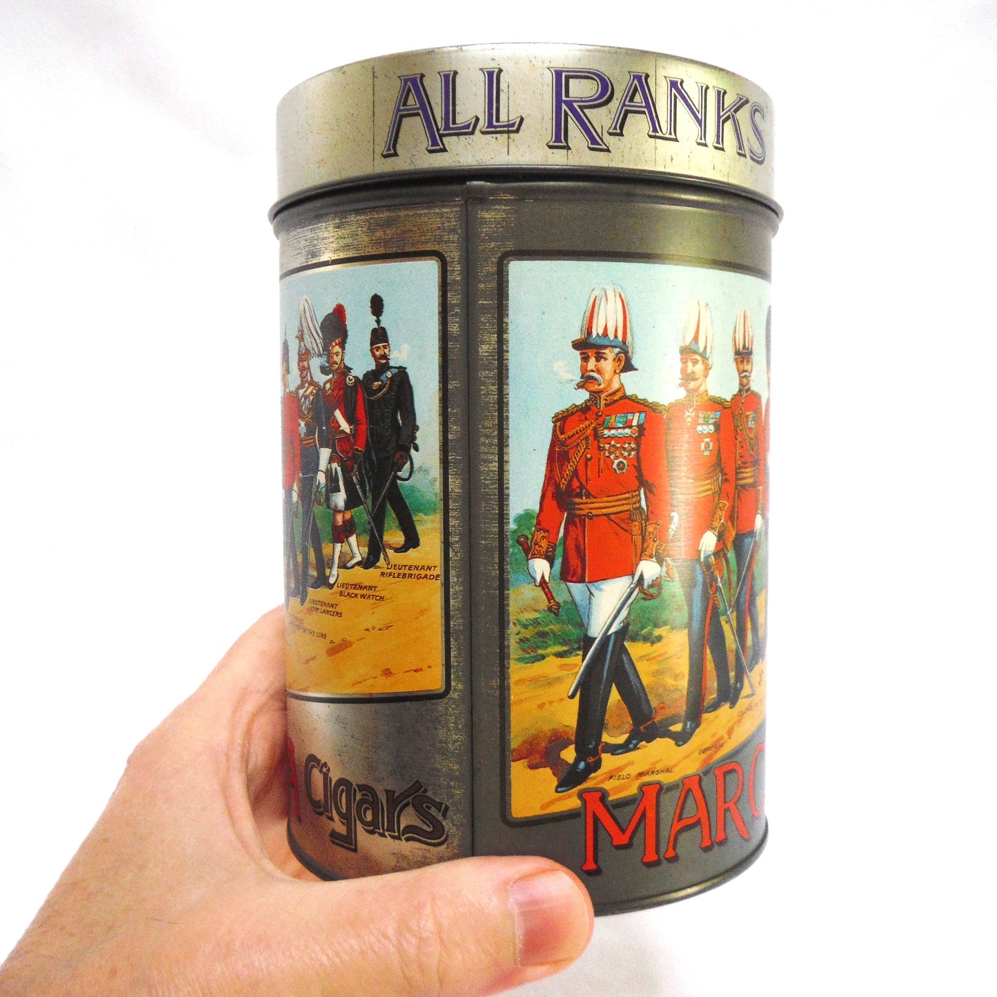 Vintage Tobacco Tin by Marcella Cigars: 'ALL RANKS SMOKE'