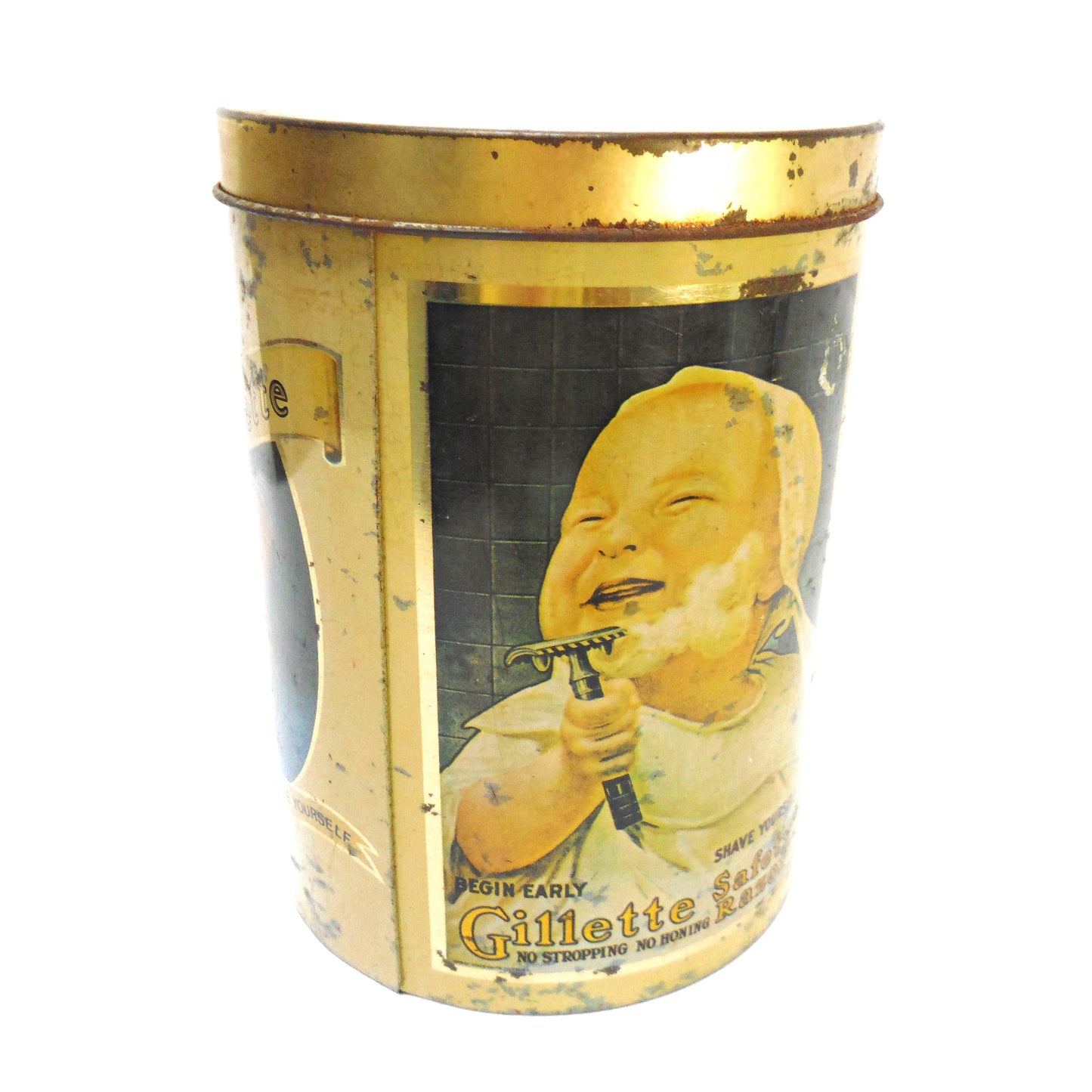 Vintage Tin Made by Cheinco Housewares of New Jersey, USA: 'BABY-SAFE GILLETTE SAFETY RAZOR'