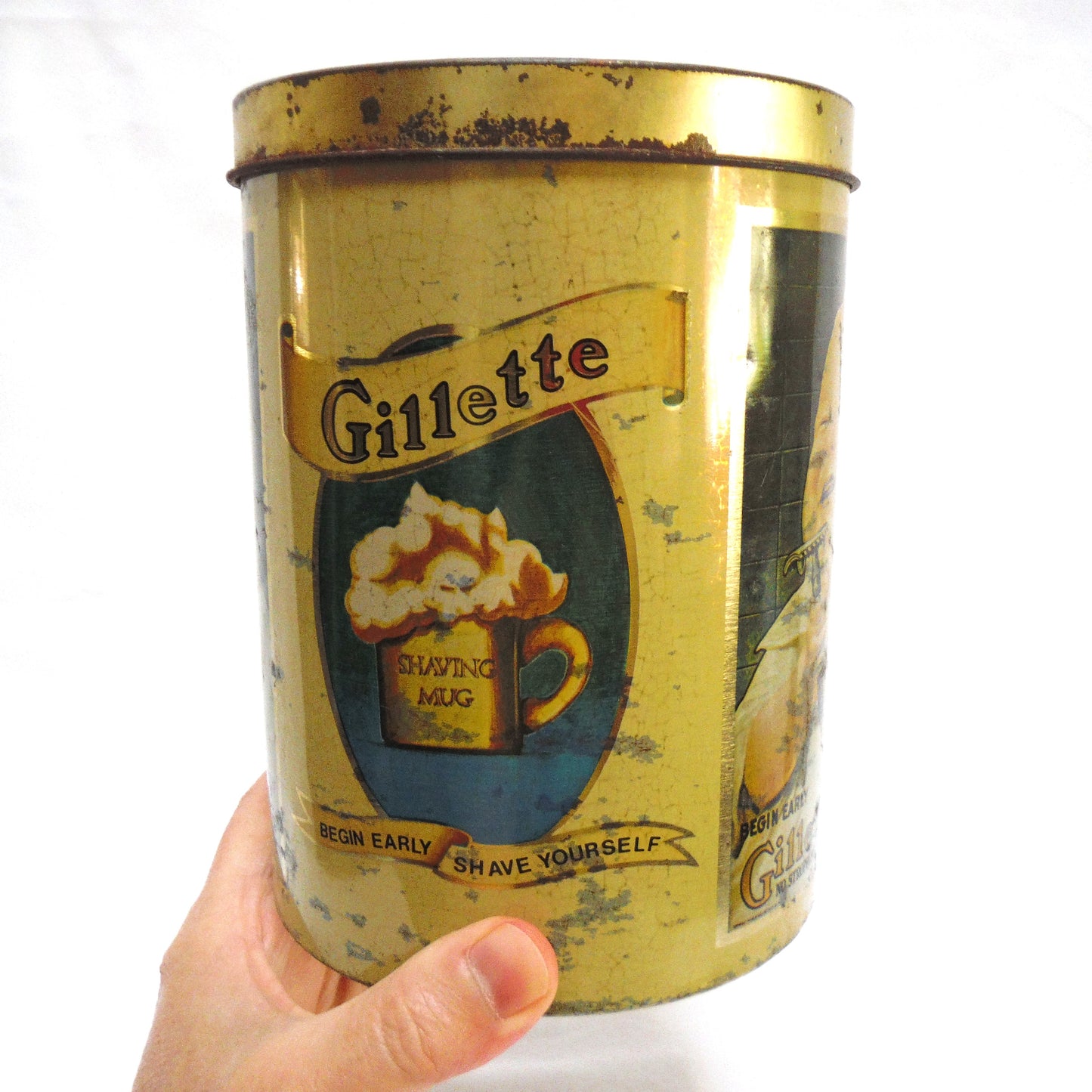 Vintage Tin Made by Cheinco Housewares of New Jersey, USA: 'BABY-SAFE GILLETTE SAFETY RAZOR'