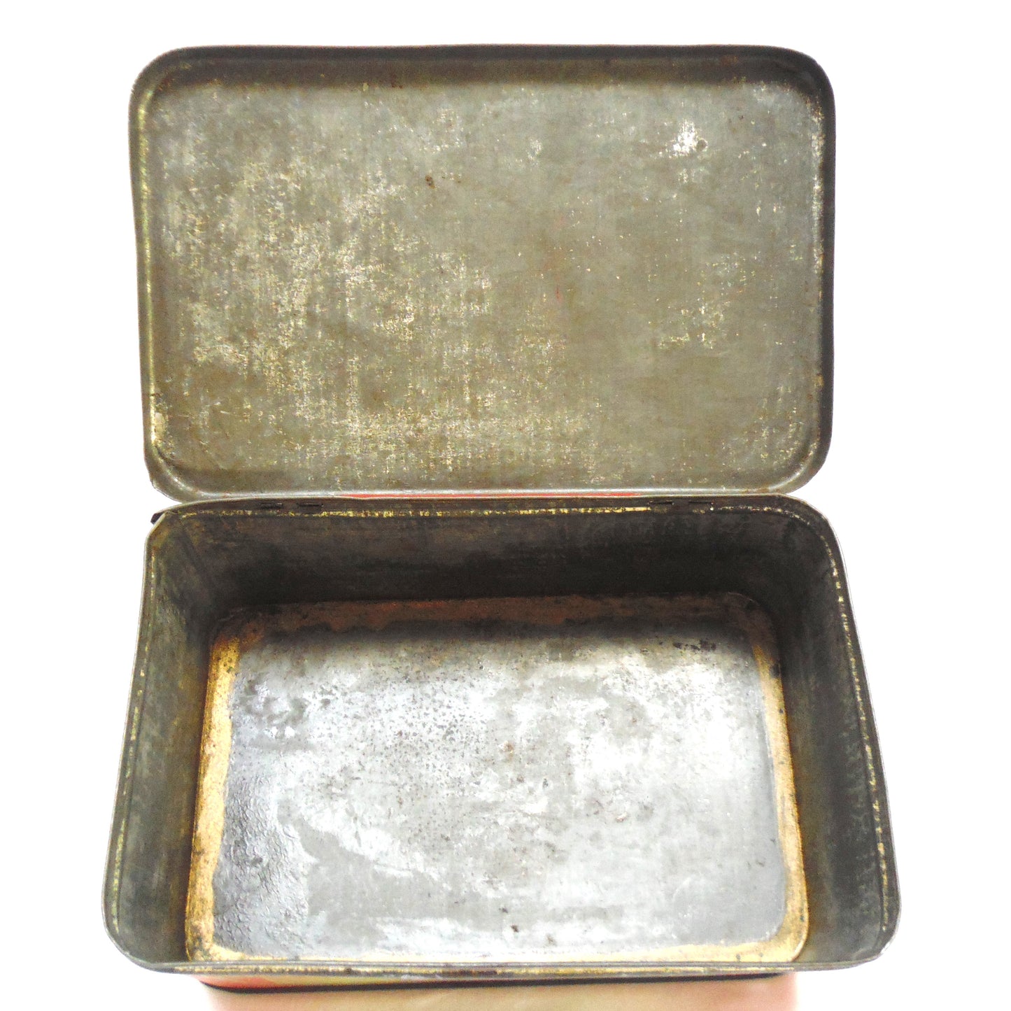 Antique Hinged-Lid Tin Can Container: 'NINE FINE HUNTING DOGS'