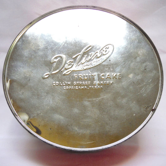 Vintage Tin Container by Collin Street Bakery of Corsicana, Texas: 'DELUXE FRUIT CAKE'