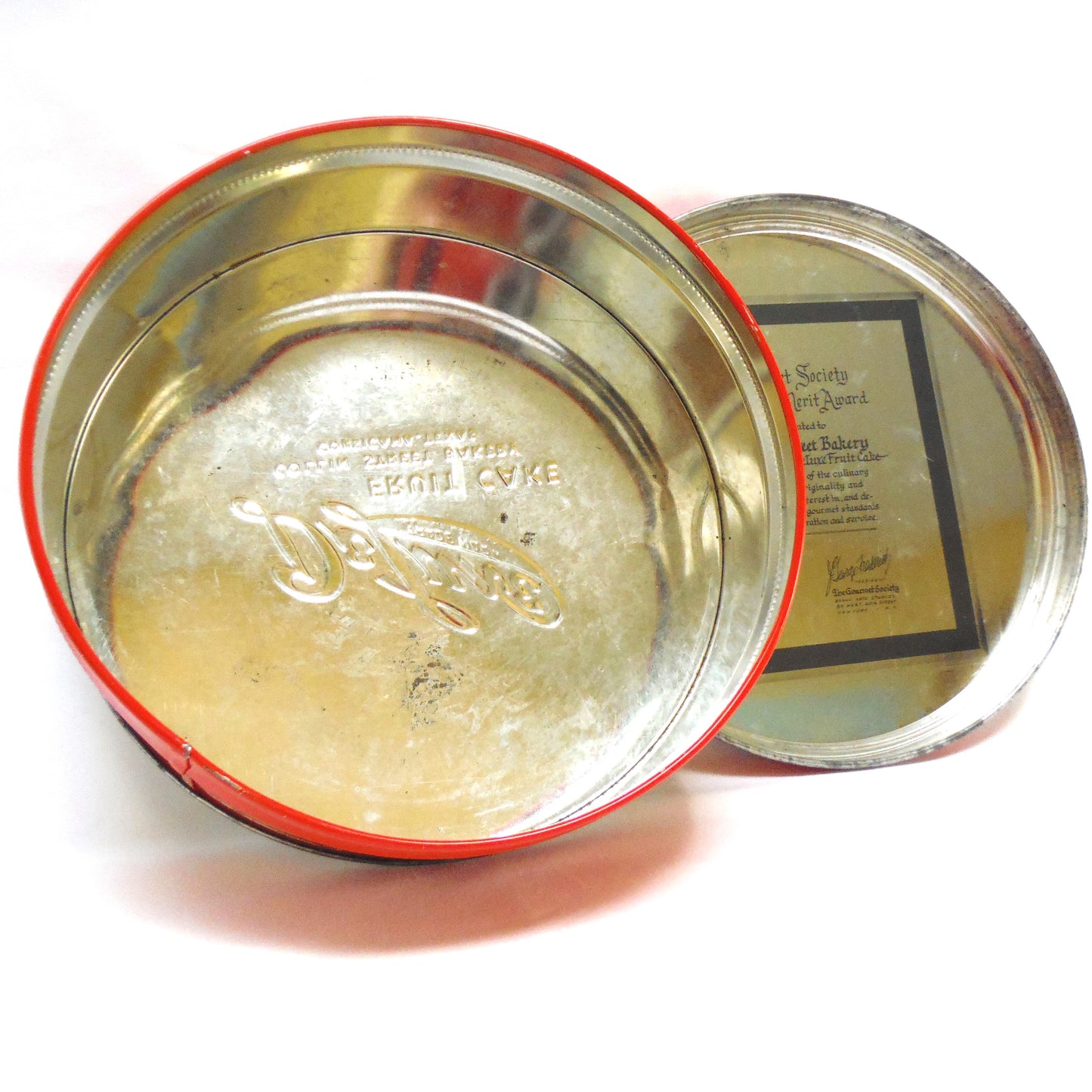 Vintage Tin Container by Collin Street Bakery of Corsicana, Texas: 'DELUXE FRUIT CAKE'