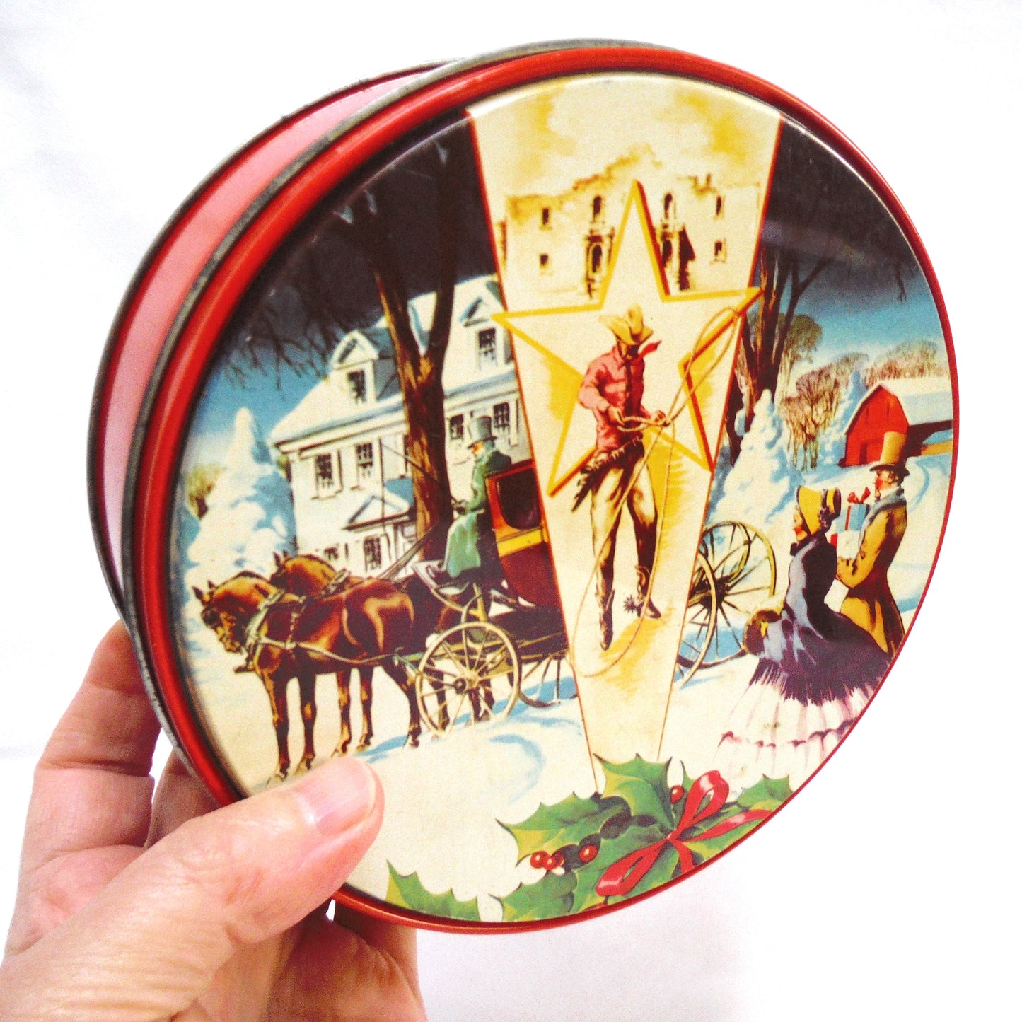 Vintage Tin Container by Collin Street Bakery of Corsicana, Texas: 'DELUXE FRUIT CAKE'
