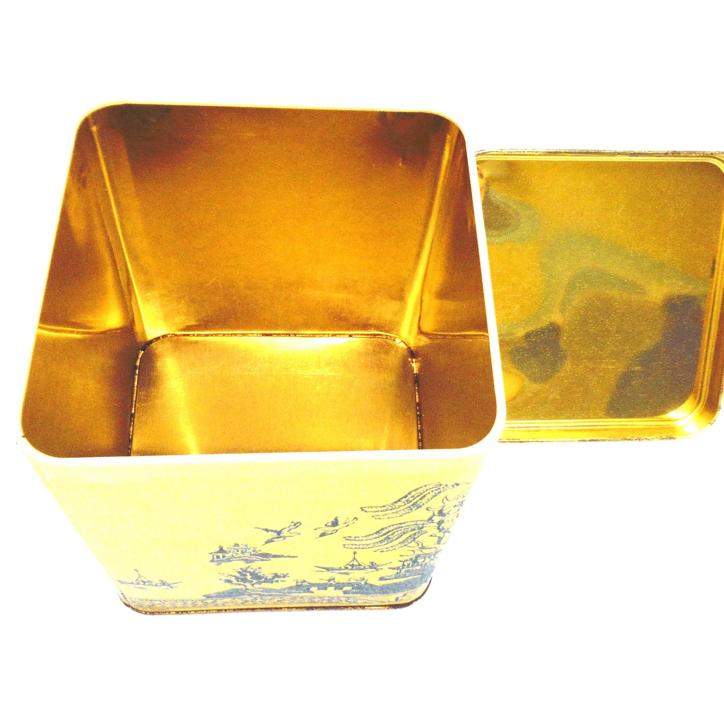 Vintage Set of 3 Blue on Beige Oriental-Style Nesting Coffee, Tea & Sugar Tins, Made in Taiwan