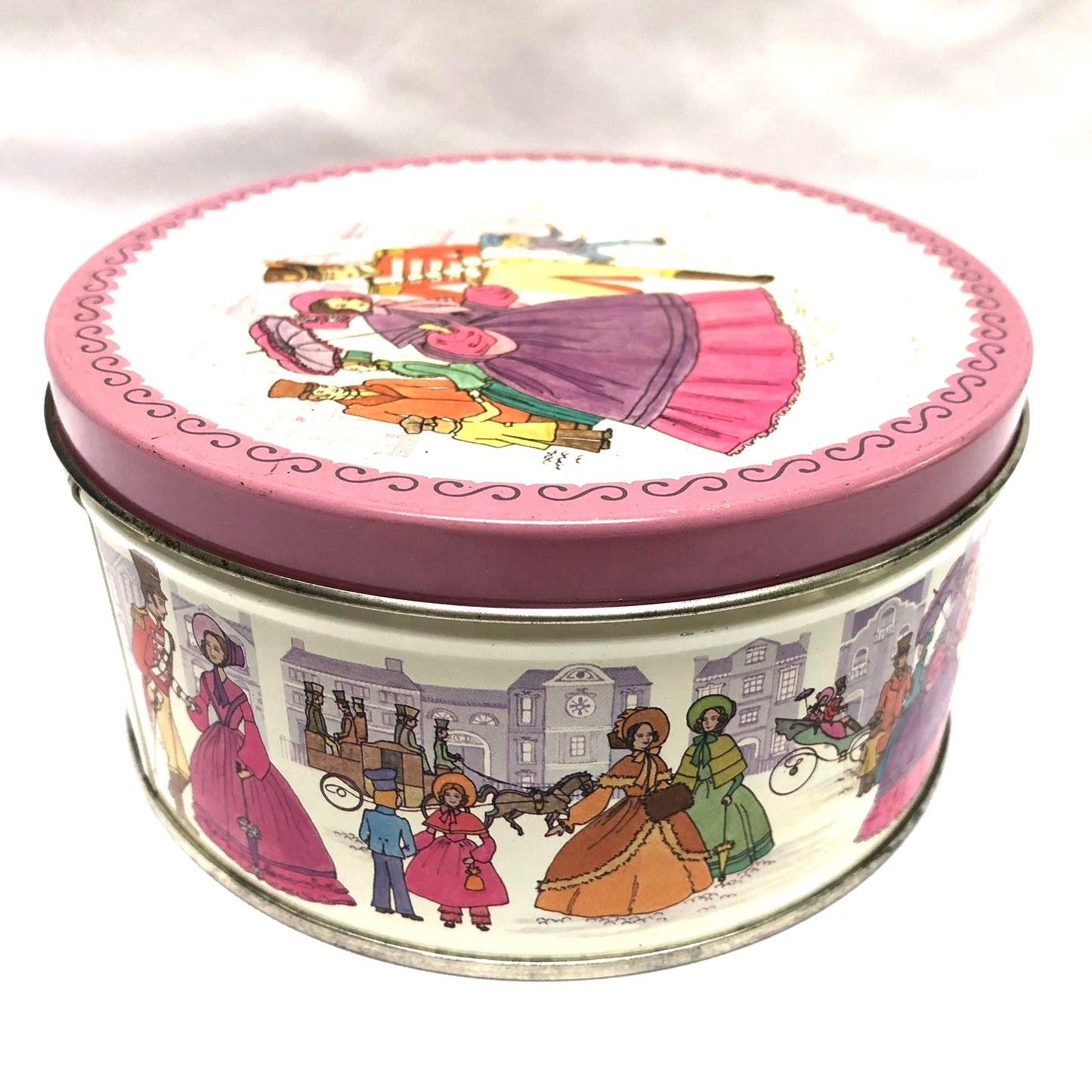Vintage Quality Street Round Candy Tin by Mackintosh: 'AN OFFICER AND HIS VICTORIAN LADY'