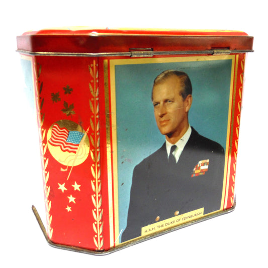 Queen Elizabeth II & Prince Phillip 1959 Vintage Tin of the St. Lawrence Seaway Opening featuring The American Flag!