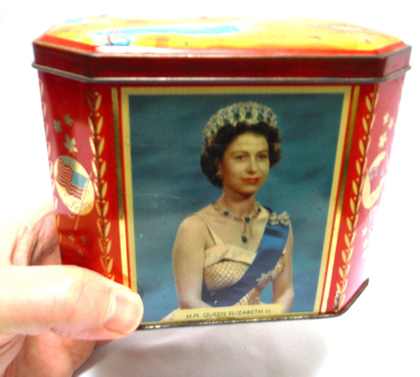 Queen Elizabeth II & Prince Phillip 1959 Vintage Tin of the St. Lawrence Seaway Opening featuring The American Flag!
