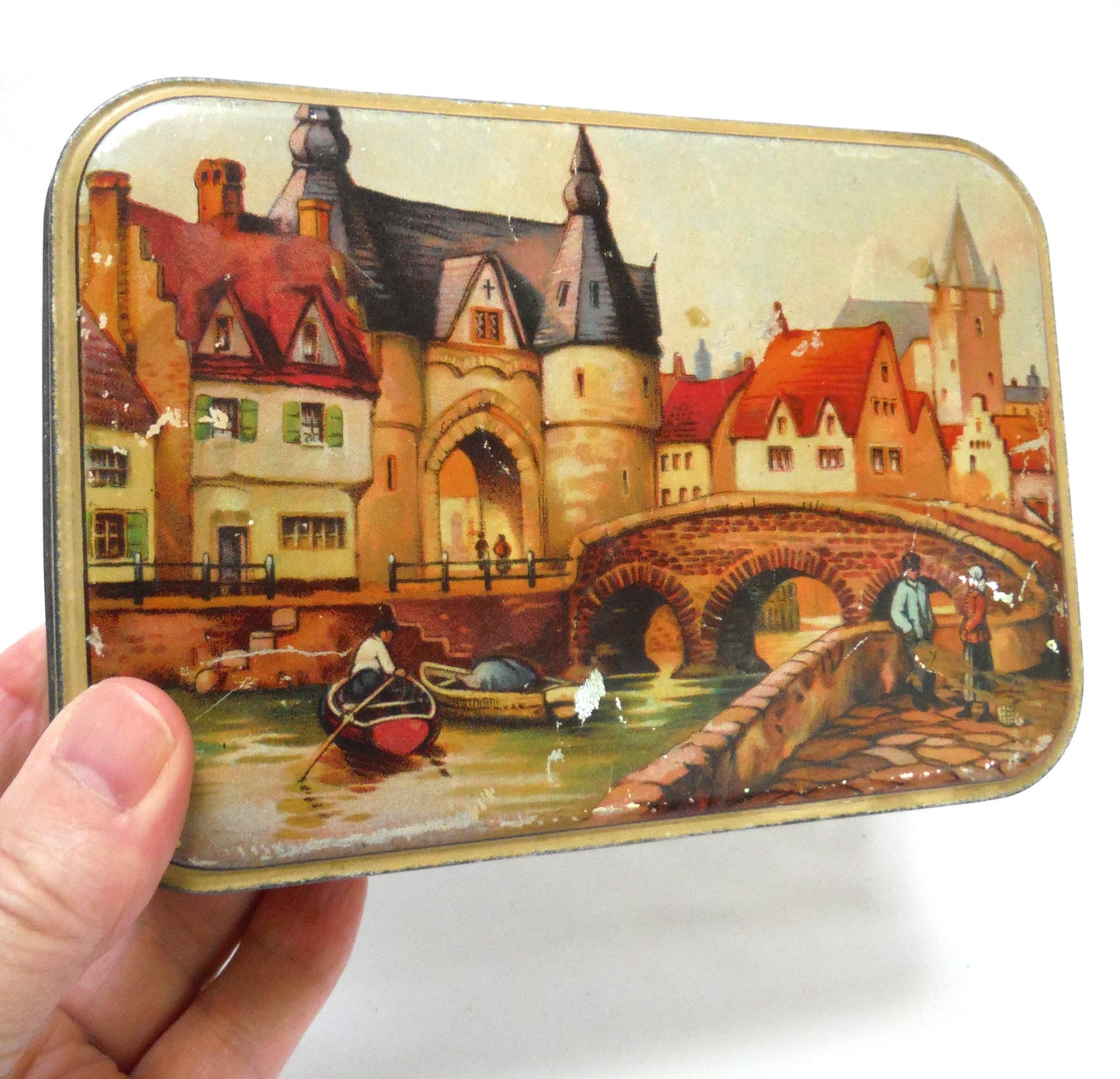 Antique Blue Bird Tin by Harry Vincent Limited: 'The Riverside Hamlet'