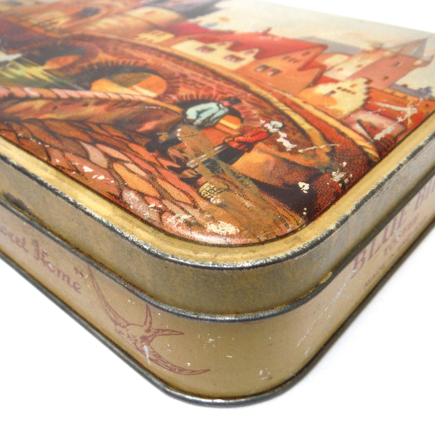 Antique Blue Bird Tin by Harry Vincent Limited: 'The Riverside Hamlet'