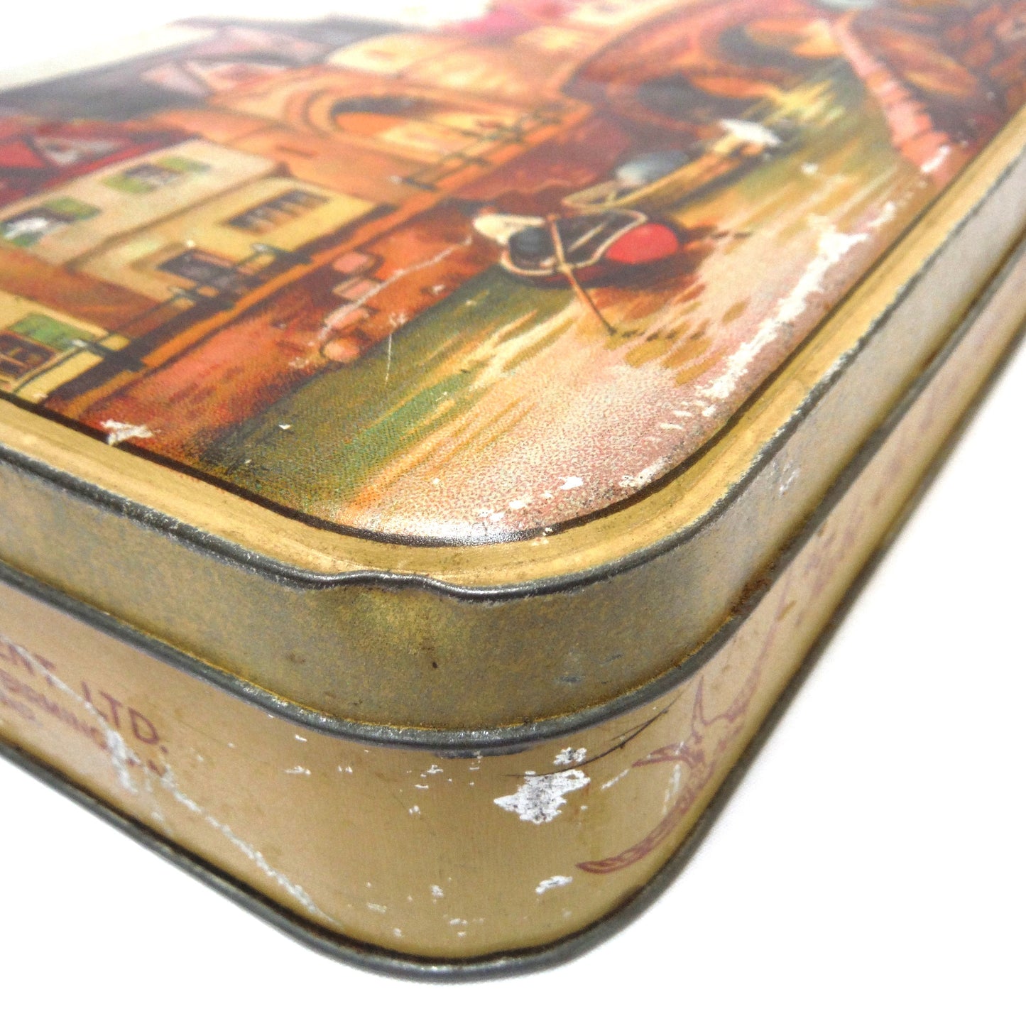 Antique Blue Bird Tin by Harry Vincent Limited: 'The Riverside Hamlet'