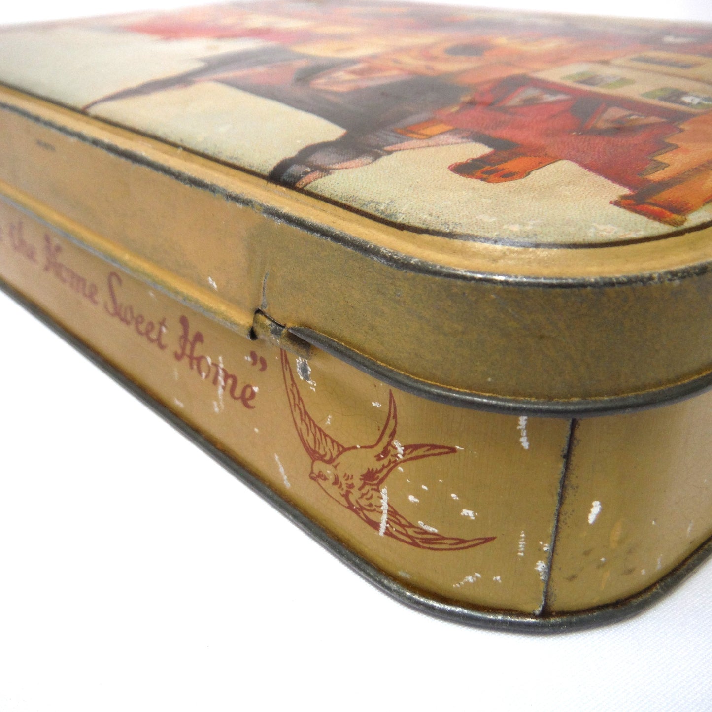 Antique Blue Bird Tin by Harry Vincent Limited: 'The Riverside Hamlet'