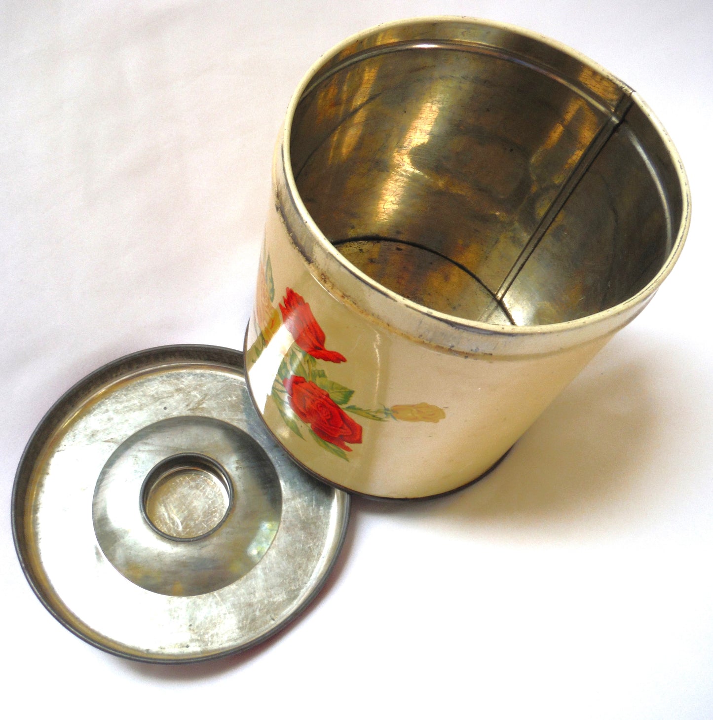 Vintage 1952 Tea Caddy by G.S.W. Metal Company: 'Red and Yellow Roses'