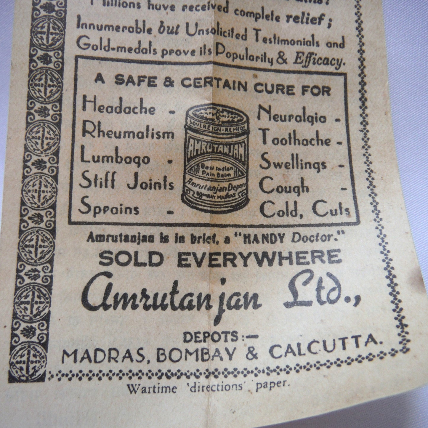 Antique RARE WWII Tin and Glass Container: AMRUTANJAN BEST INDIAN PAIN BALM