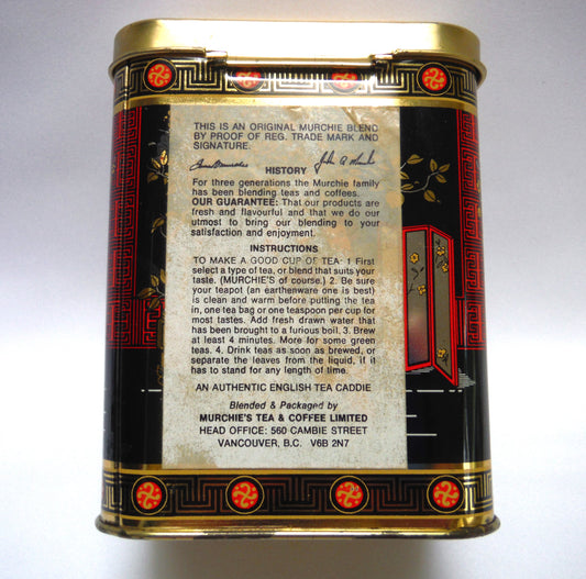 MURCHIE'S CANADIAN VINTAGE TEA CADDY TIN, with Gold-Coloured Hinged Lid: 'The Lemon Spice Oriental Emperor'