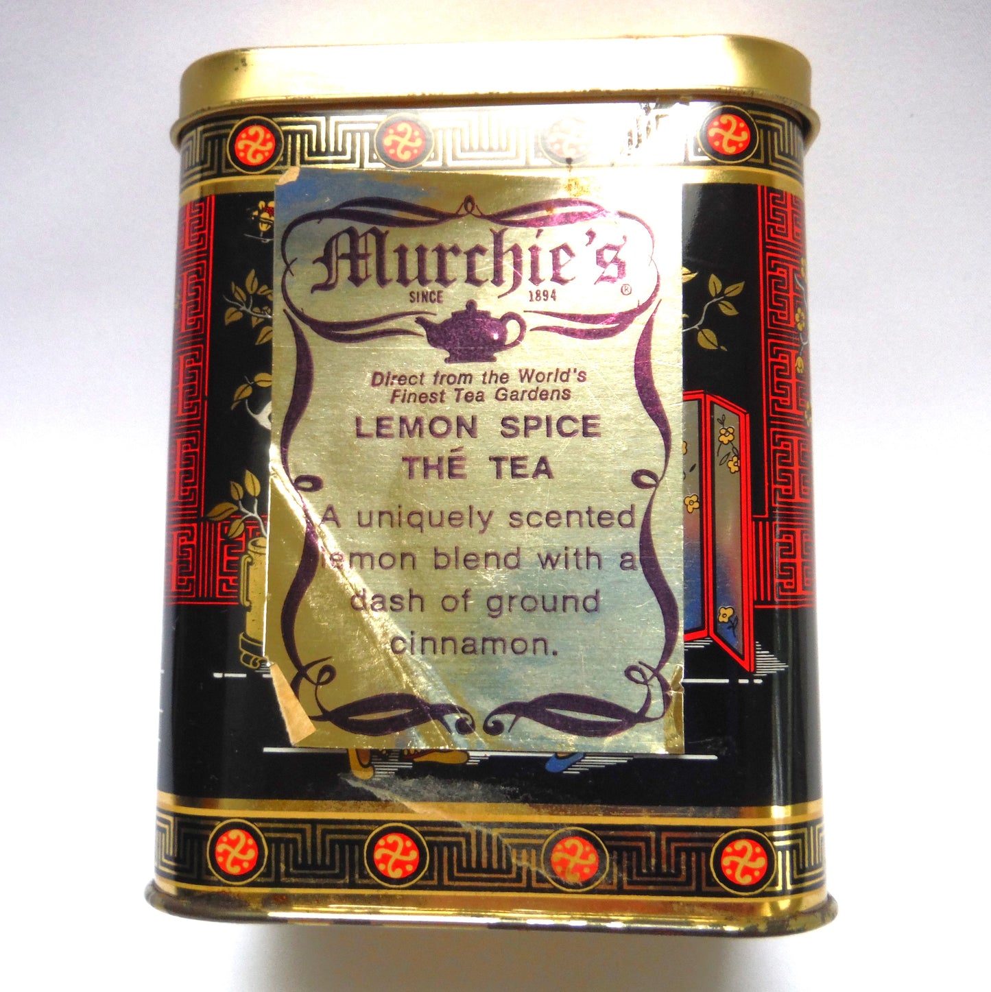 MURCHIE'S CANADIAN VINTAGE TEA CADDY TIN, with Gold-Coloured Hinged Lid: 'The Lemon Spice Oriental Emperor'