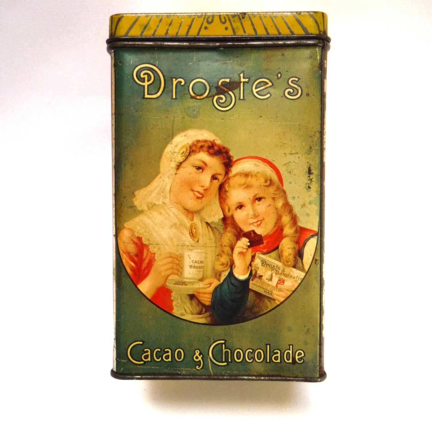 Vintage Droste & Co. Tin Caddy Container of Haarlem, Holland: 'DROSTE'S CACAO and CHOCOLADE'