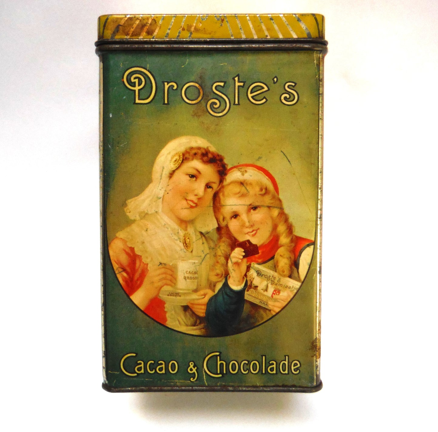 Vintage Droste & Co. Tin Caddy Container of Haarlem, Holland: 'DROSTE'S CACAO and CHOCOLADE'
