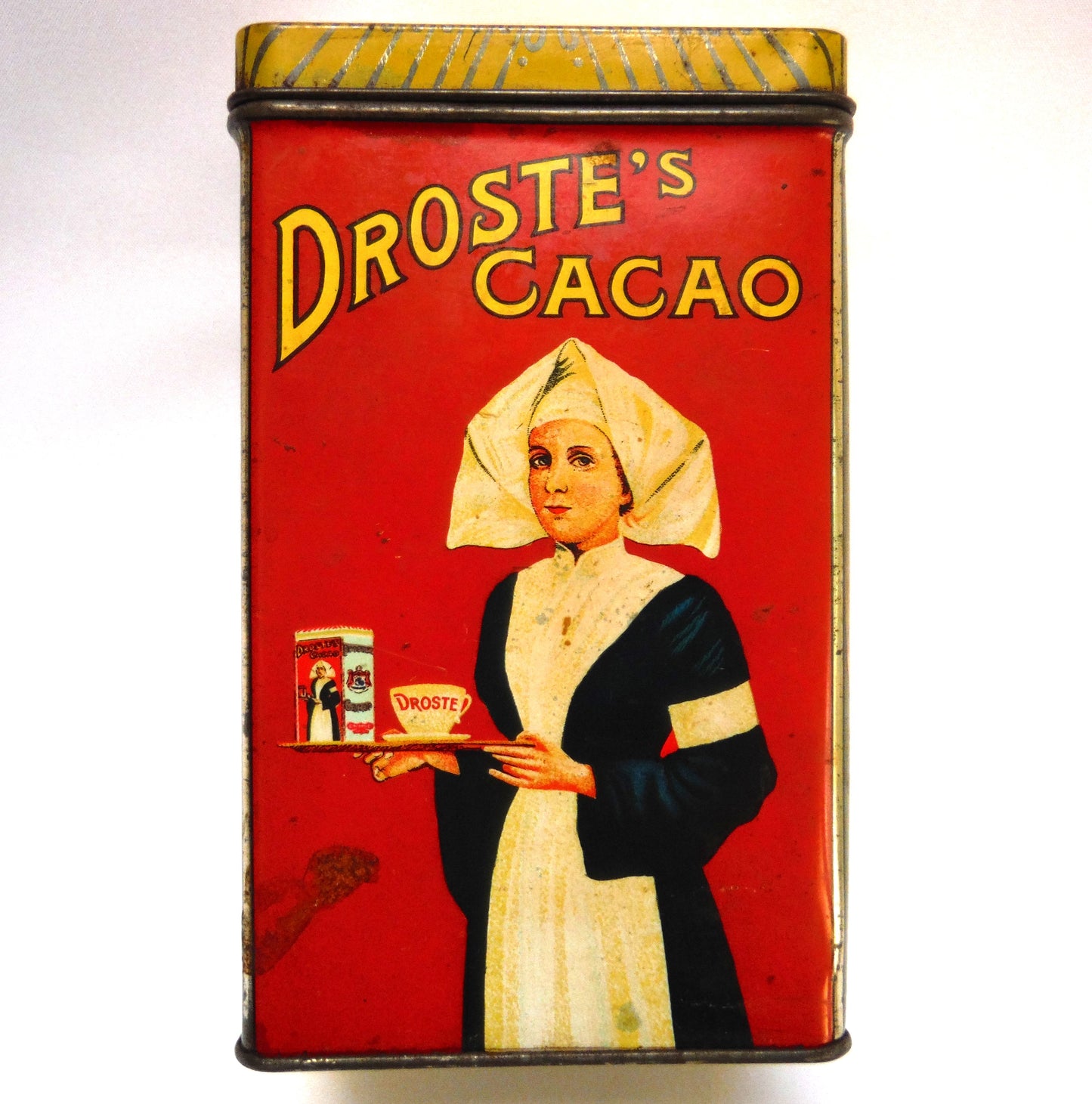 Vintage Droste & Co. Tin Caddy Container of Haarlem, Holland: 'DROSTE'S CACAO and CHOCOLADE'