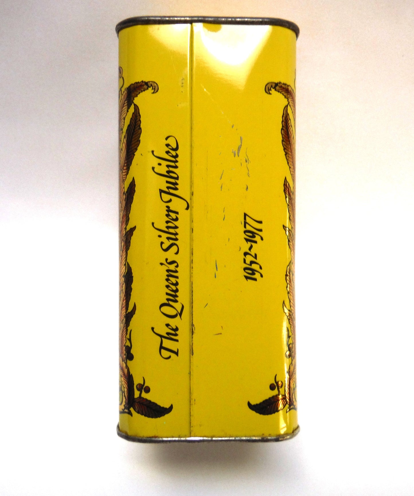 Vintage 1977 Colman's Mustard Yellow Tin Celebration Container: 'THE QUEEN'S SILVER JUBILEE 1952-1977'