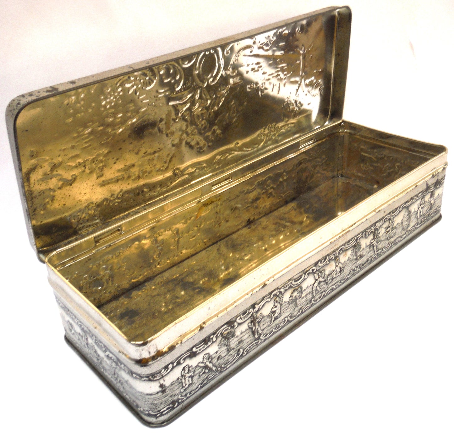 Vintage Bristow's Assorted Toffee Tin: 'COUPLE IN THE GARDEN WITH THEIR DOG, ROVER'