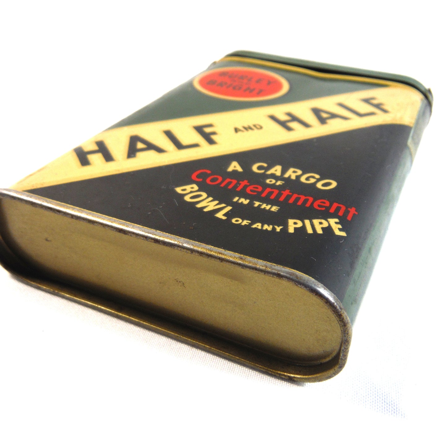 HALF and HALF Pocket Cigarette Tobacco Tin; 'BURLEY and BRIGHT', by the American Tobacco Company