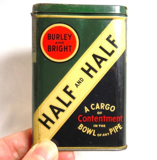 HALF and HALF Pocket Cigarette Tobacco Tin; 'BURLEY and BRIGHT', by the American Tobacco Company