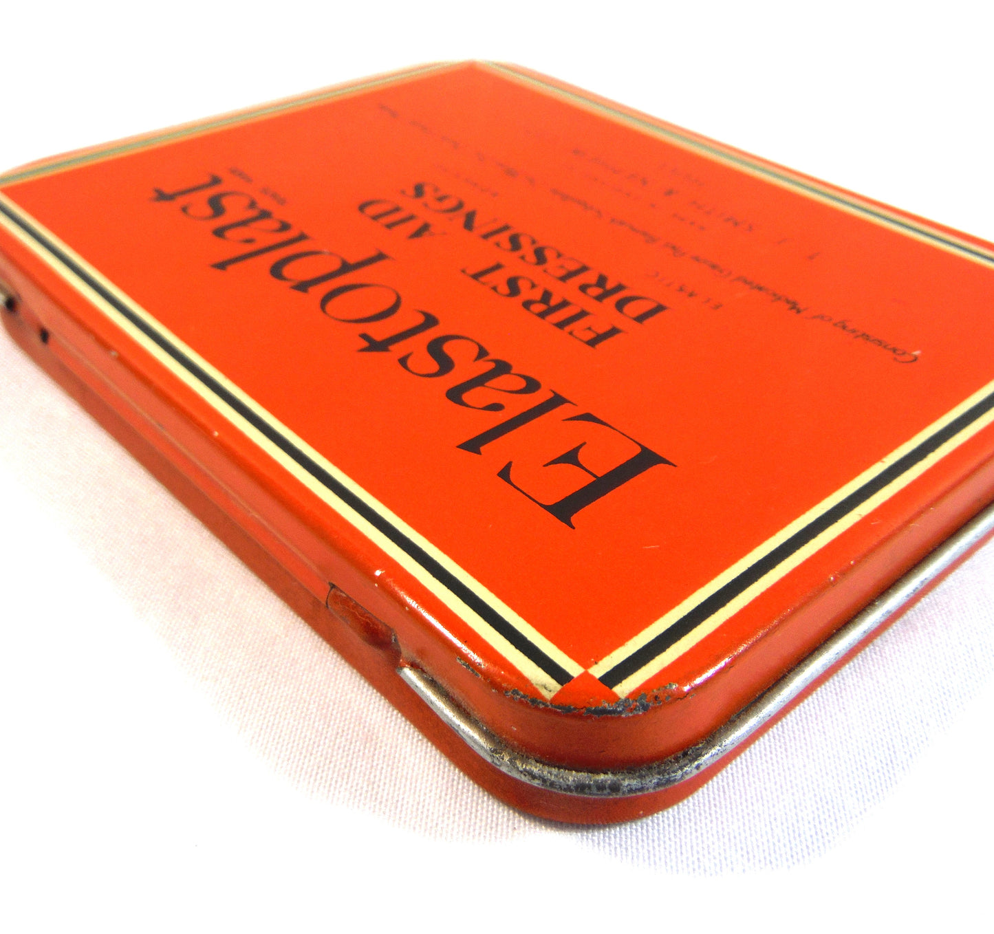 ELASTOPLAST: First Aid Dressings Antique Tin Can Container, English Only Cover!