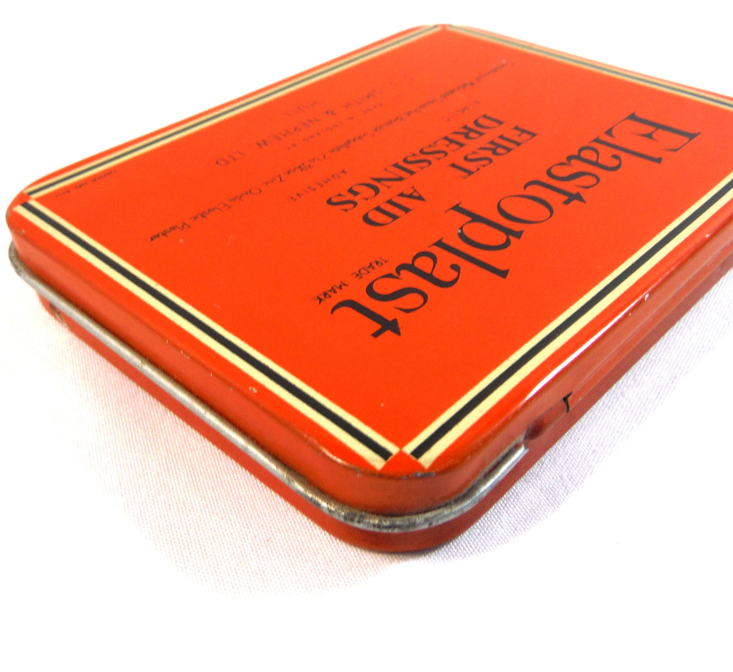 ELASTOPLAST: First Aid Dressings Antique Tin Can Container, English Only Cover!