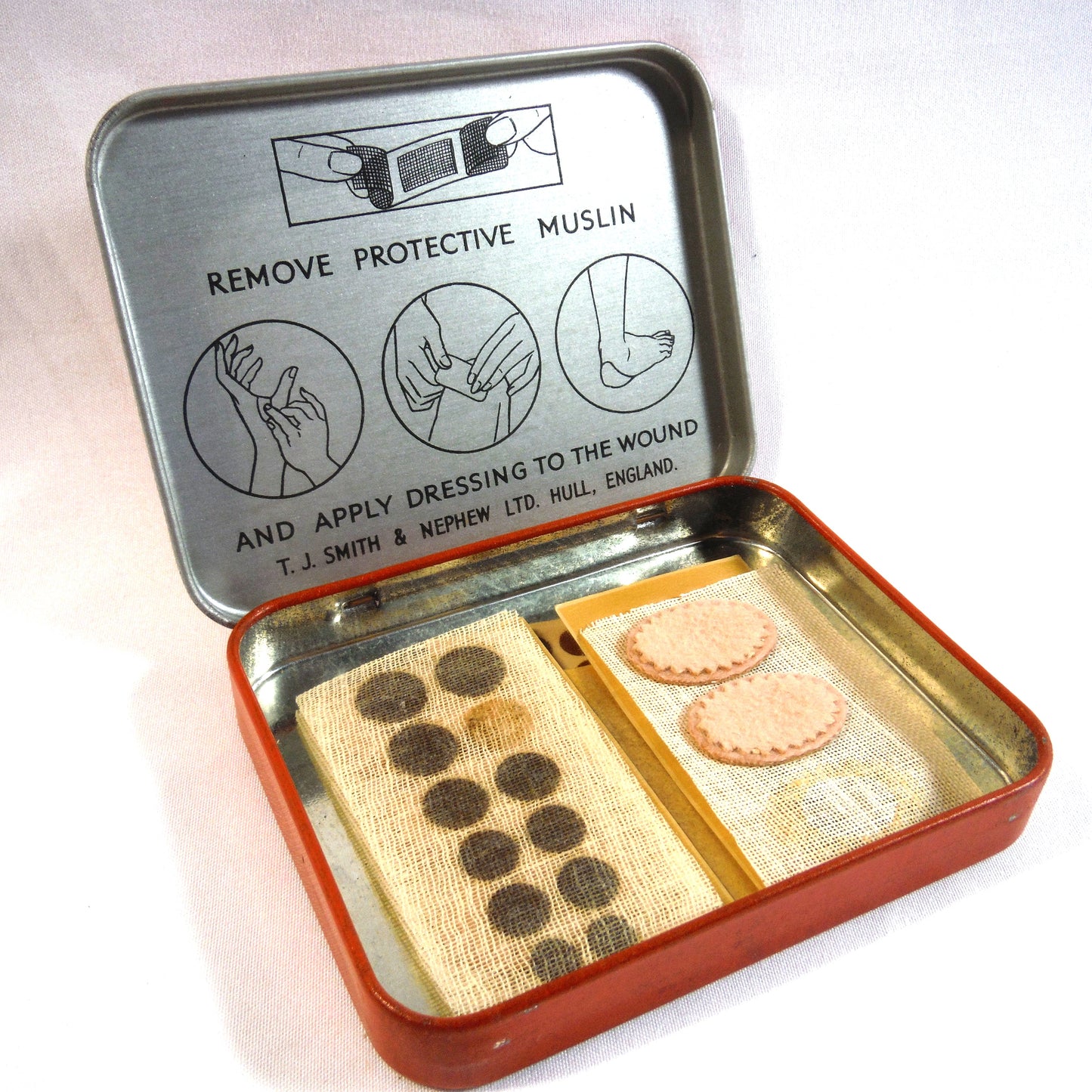 ELASTOPLAST: First Aid Dressings Antique Tin Can Container, English Only Cover!