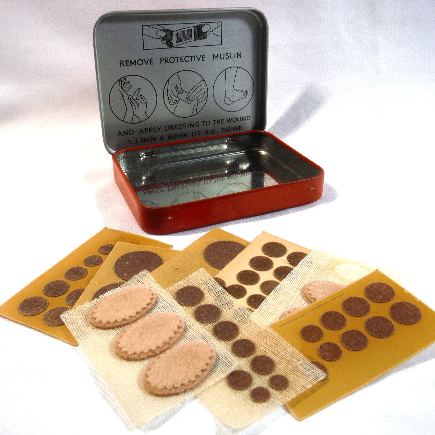 ELASTOPLAST: First Aid Dressings Antique Tin Can Container, English Only Cover!