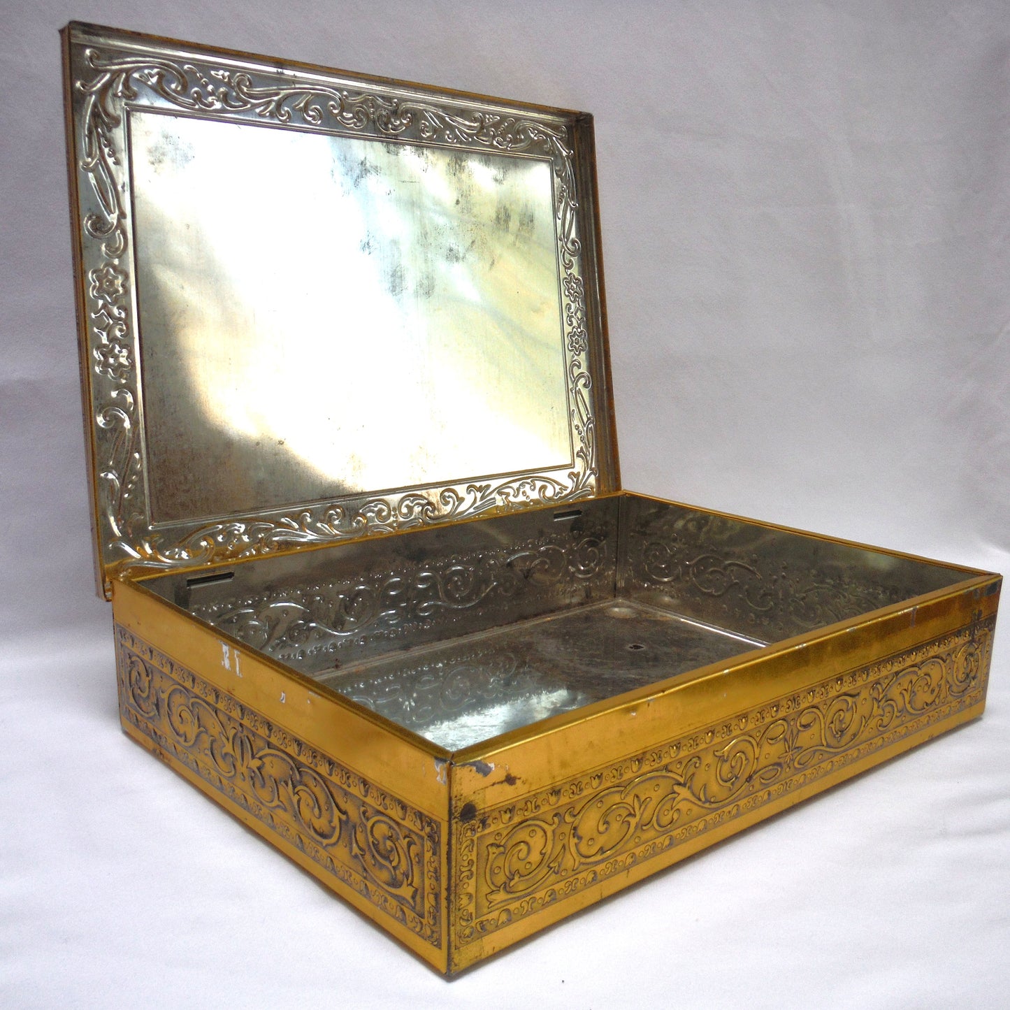 Large Book-Style Antique Portrait Tin Container of Master Simpson, by Arthur William Devis: 'LITTLE BLOND BOY AND PUPPY'
