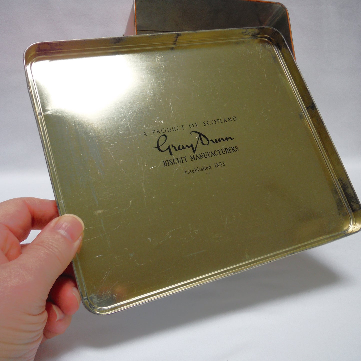 Vintage Square Photographic Tin Container:' EUROPEAN SWISS SPIEZ CASTLE', by Gray Dunn Biscuit Manufacturers of Scotland