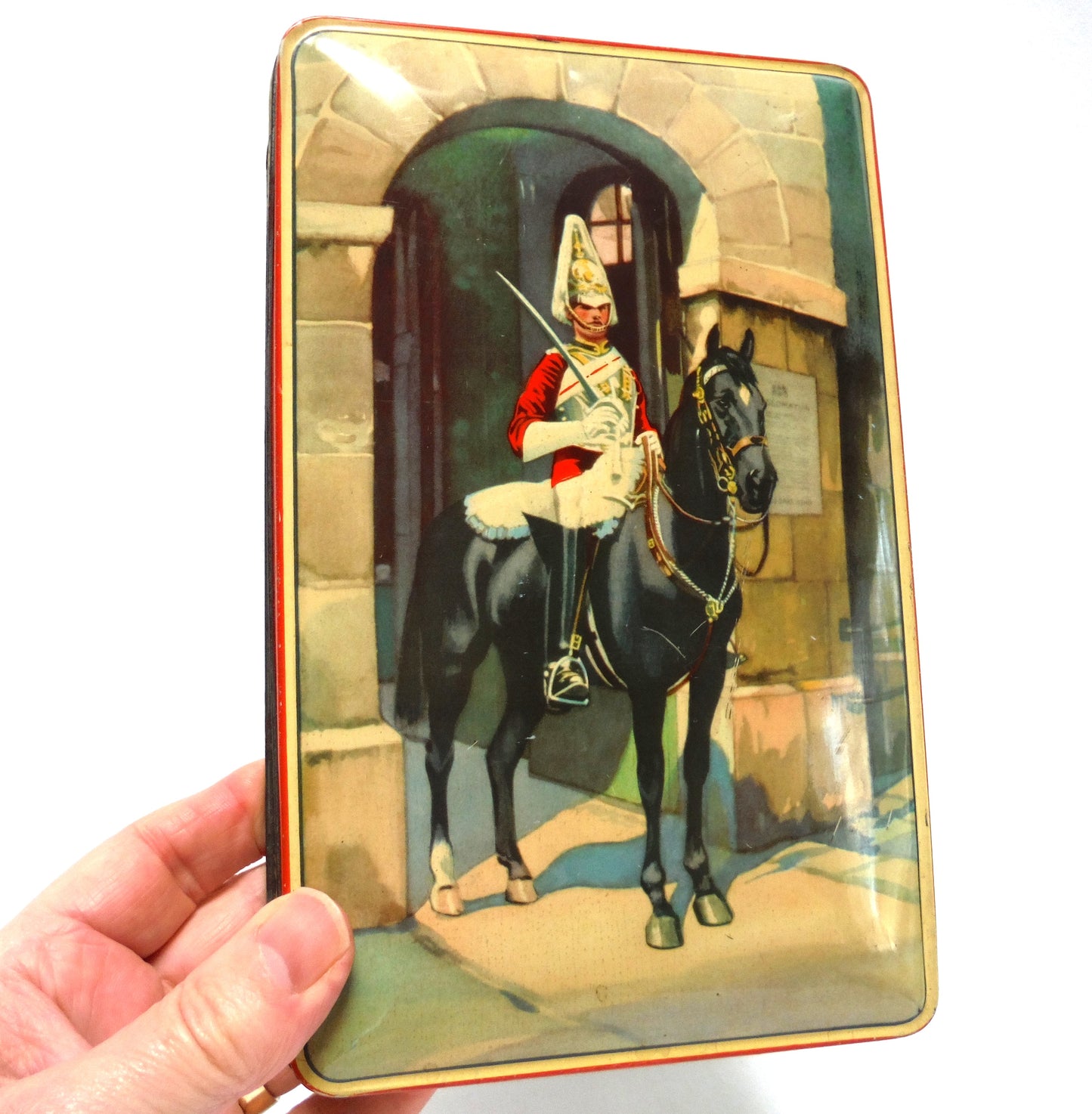 Mid-Century Vintage Tin Container:' Whitehall Queen's Mounted Sentry Horse Guard'