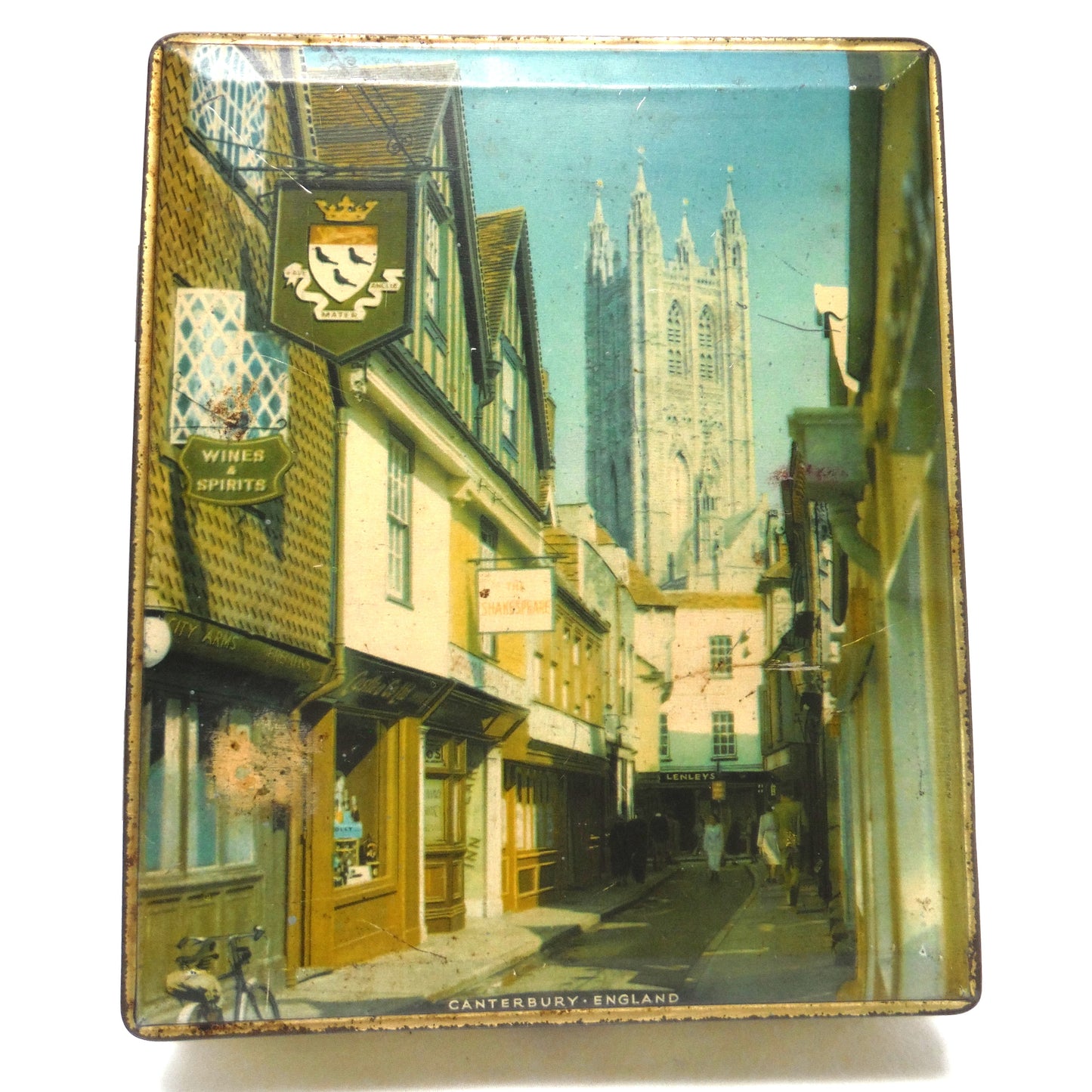 Antique Hinged-Lid Tin Container: 'CANTERBURY-ENGLAND', by Edward Sharp & Sons of Maidstone, Kent