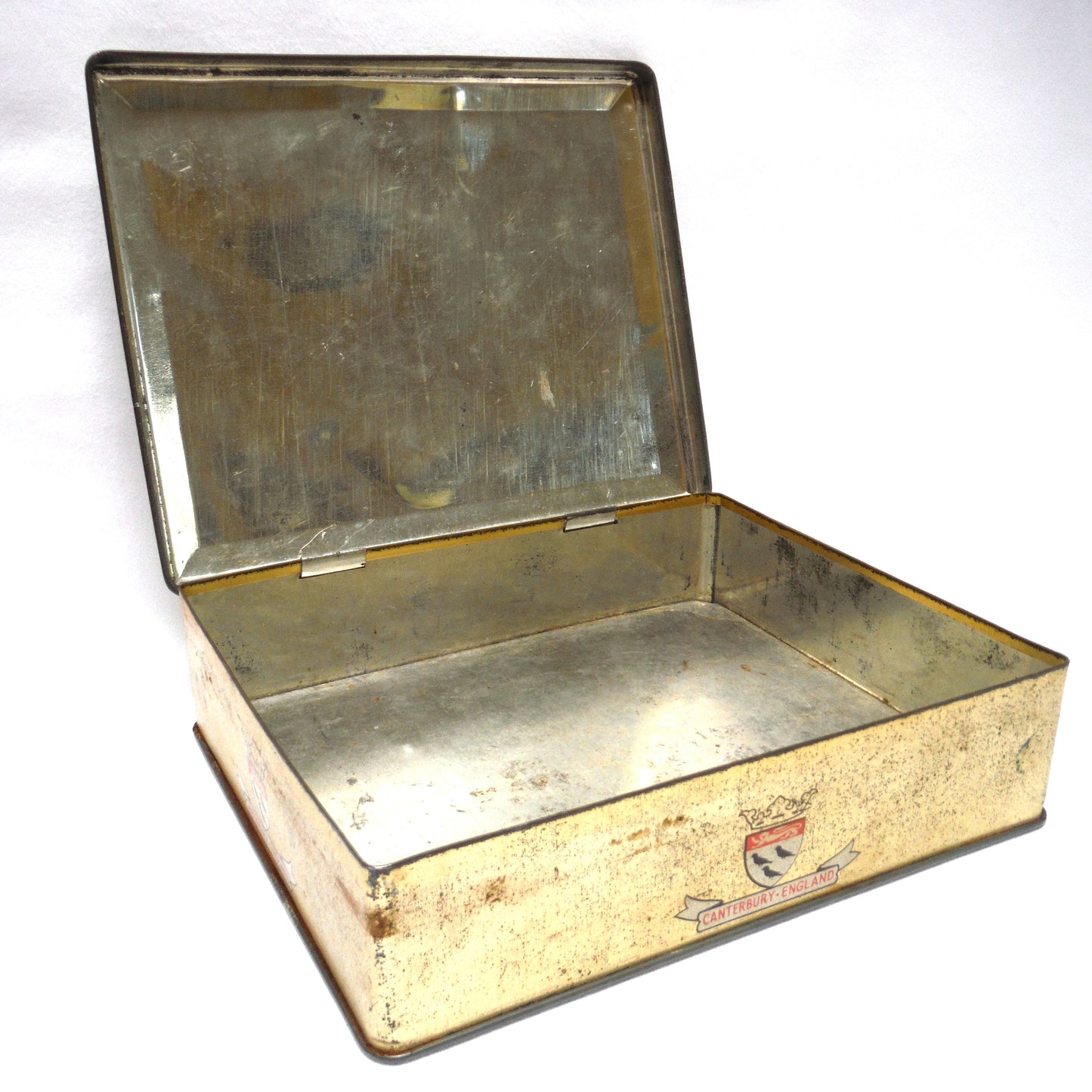 Antique Hinged-Lid Tin Container: 'CANTERBURY-ENGLAND', by Edward Sharp & Sons of Maidstone, Kent