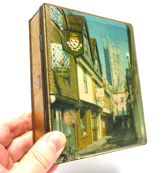 Antique Hinged-Lid Tin Container: 'CANTERBURY-ENGLAND', by Edward Sharp & Sons of Maidstone, Kent