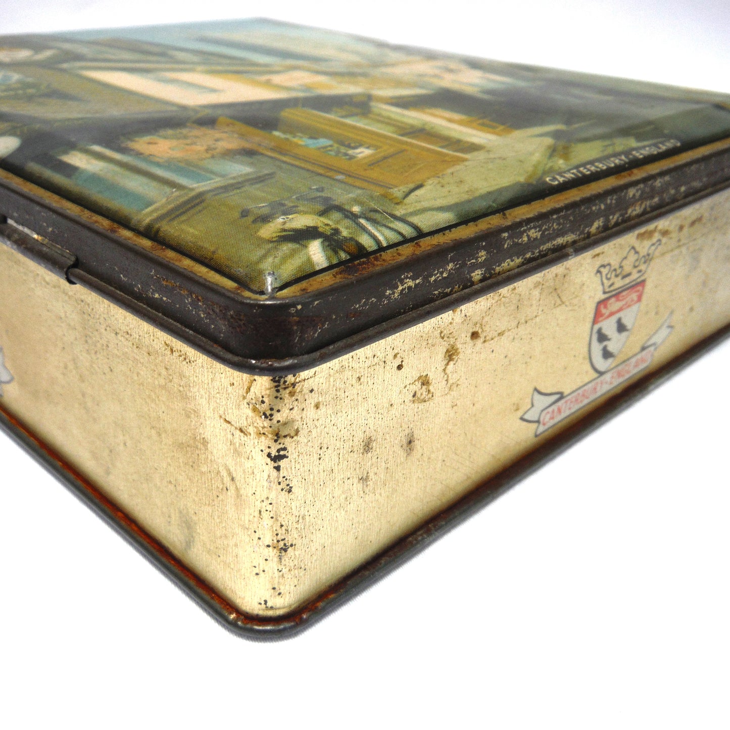 Antique Hinged-Lid Tin Container: 'CANTERBURY-ENGLAND', by Edward Sharp & Sons of Maidstone, Kent