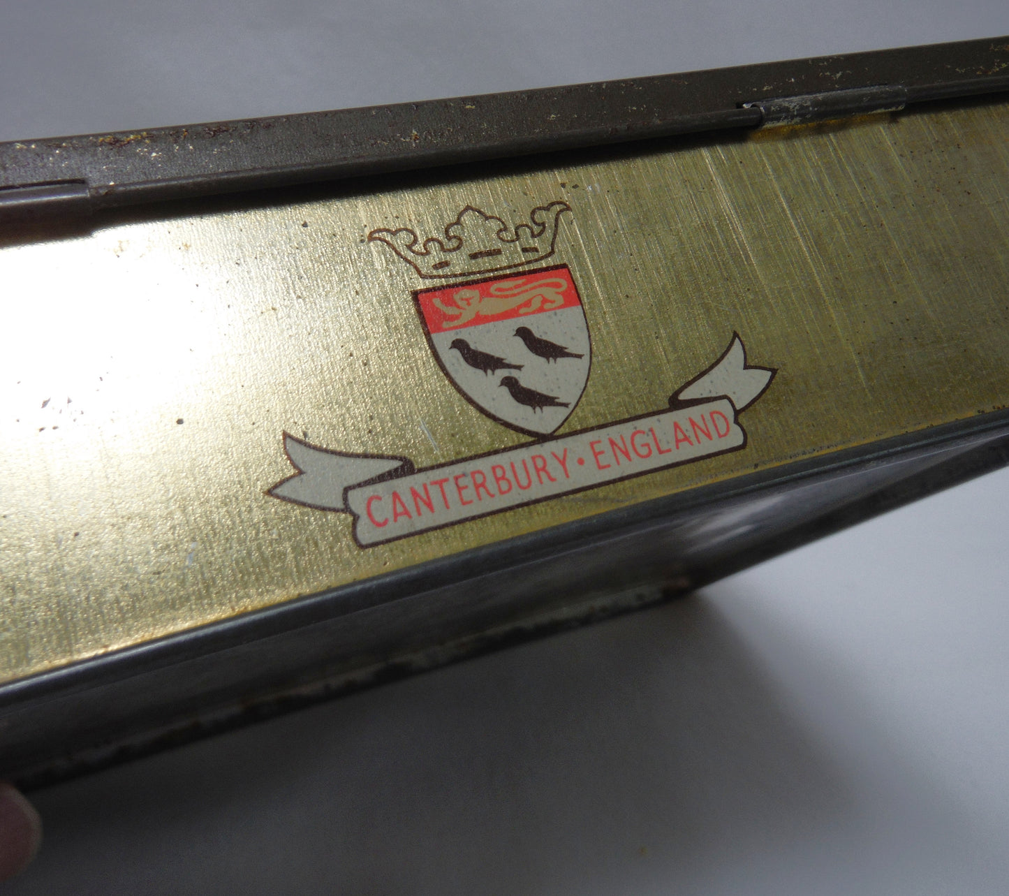 Antique Hinged-Lid Tin Container: 'CANTERBURY-ENGLAND', by Edward Sharp & Sons of Maidstone, Kent