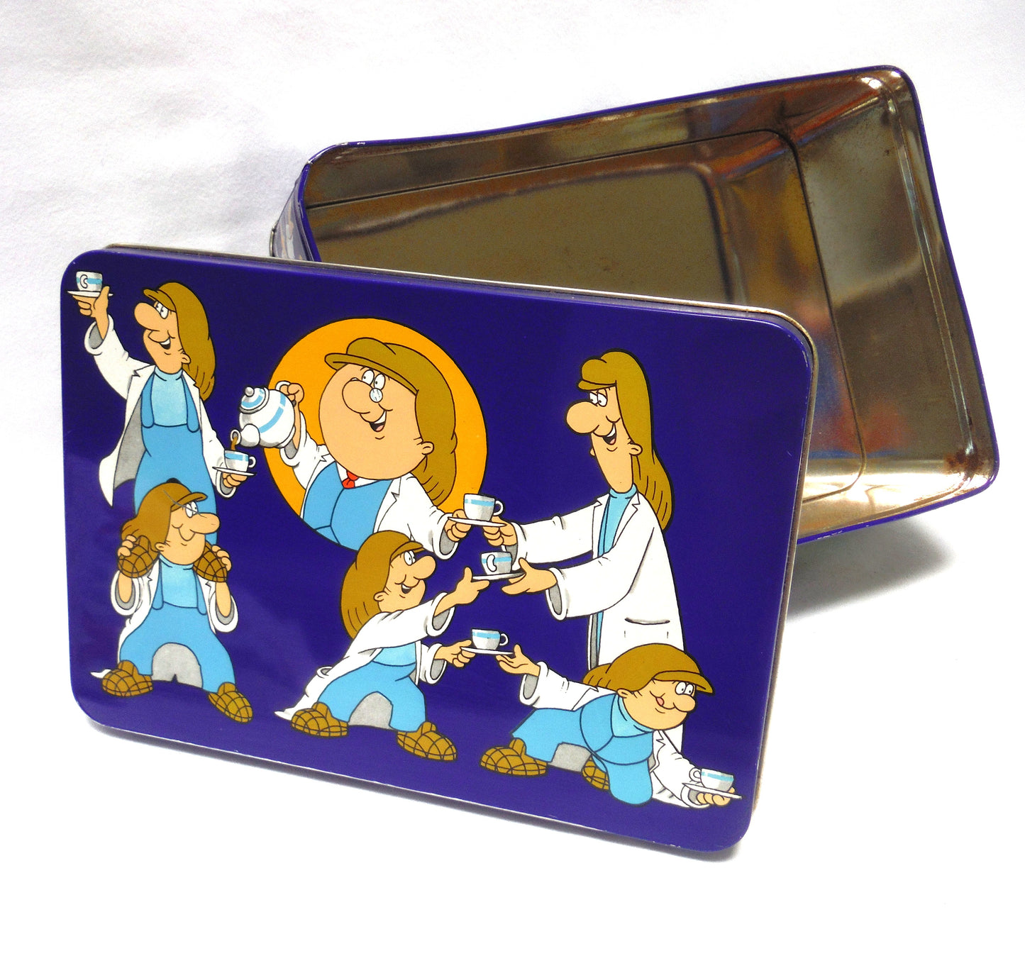 TETLEY TEA VINTAGE TIN: Little Tetley Tea Workers Having a Tea-Time Break and Passing a Cuppa!