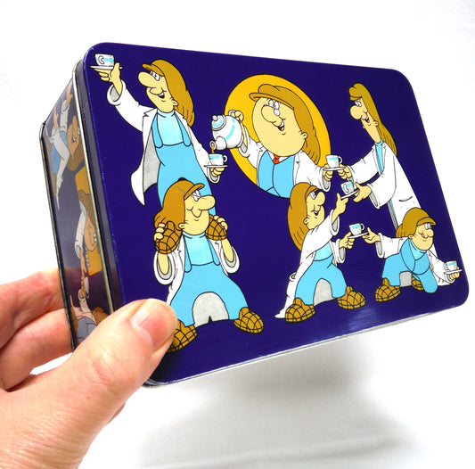TETLEY TEA VINTAGE TIN: Little Tetley Tea Workers Having a Tea-Time Break and Passing a Cuppa!