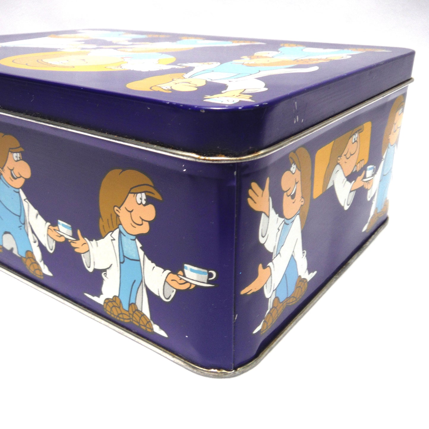 TETLEY TEA VINTAGE TIN: Little Tetley Tea Workers Having a Tea-Time Break and Passing a Cuppa!