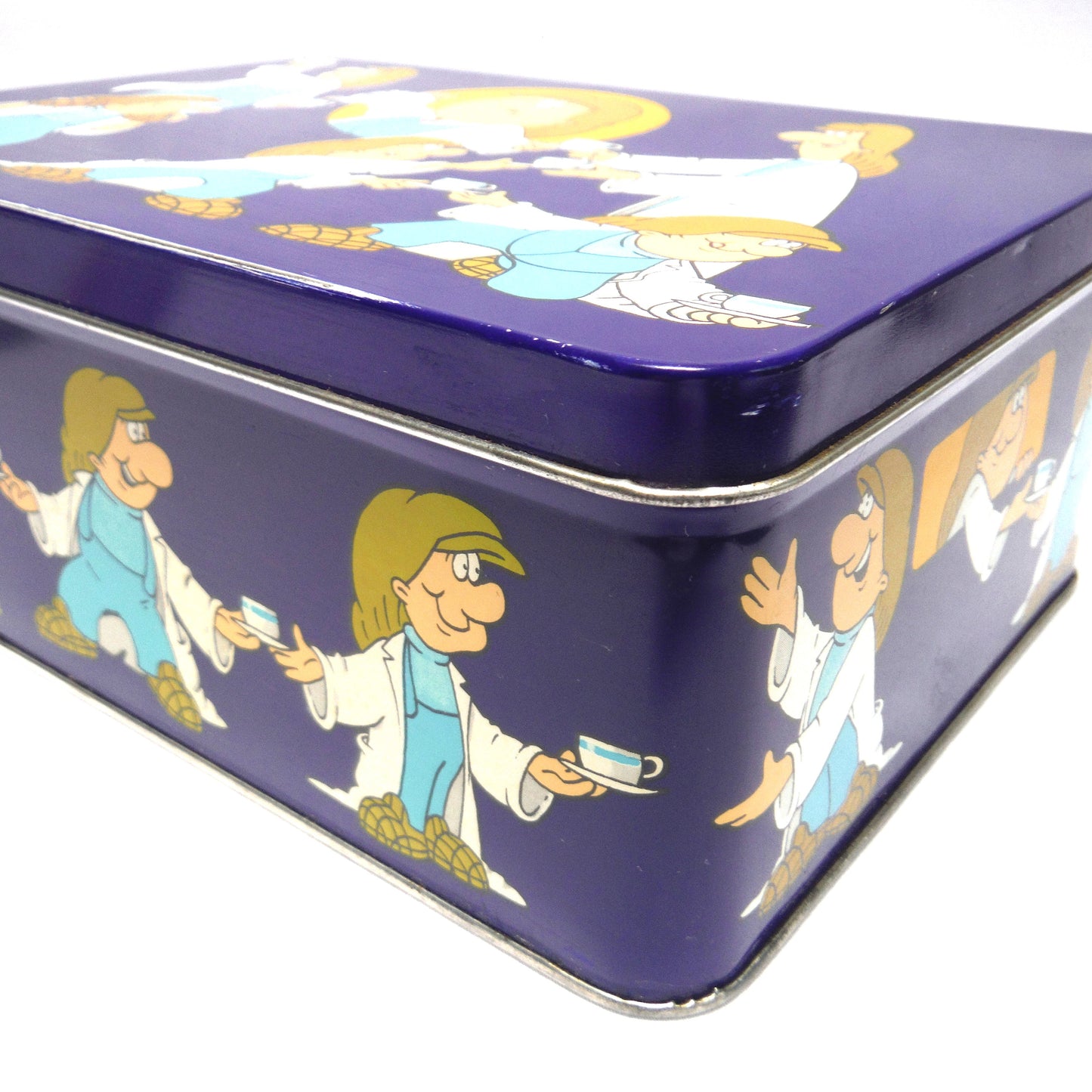 TETLEY TEA VINTAGE TIN: Little Tetley Tea Workers Having a Tea-Time Break and Passing a Cuppa!