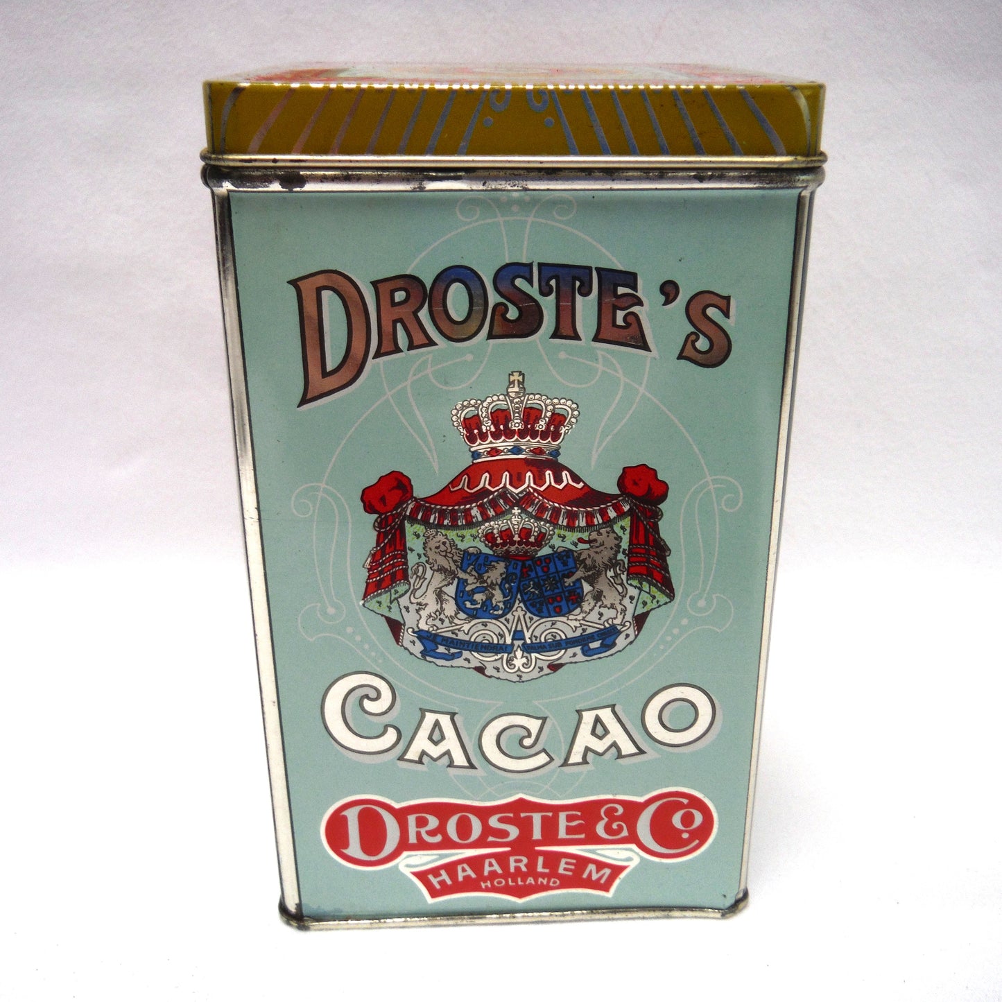 Vintage Droste & Co. Tin Caddy Container of Haarlem, Holland: 'DROSTE'S CACAO and CHOCOLADE'