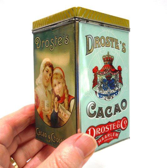 Vintage Droste & Co. Tin Caddy Container of Haarlem, Holland: 'DROSTE'S CACAO and CHOCOLADE'