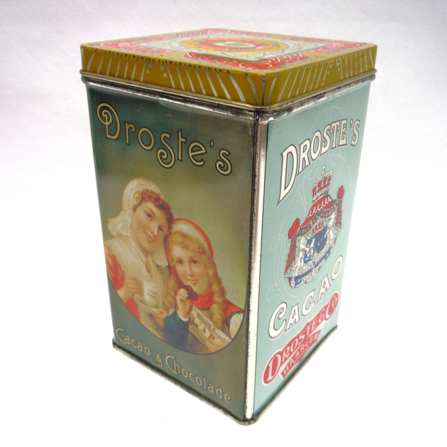 Vintage Droste & Co. Tin Caddy Container of Haarlem, Holland: 'DROSTE'S CACAO and CHOCOLADE'