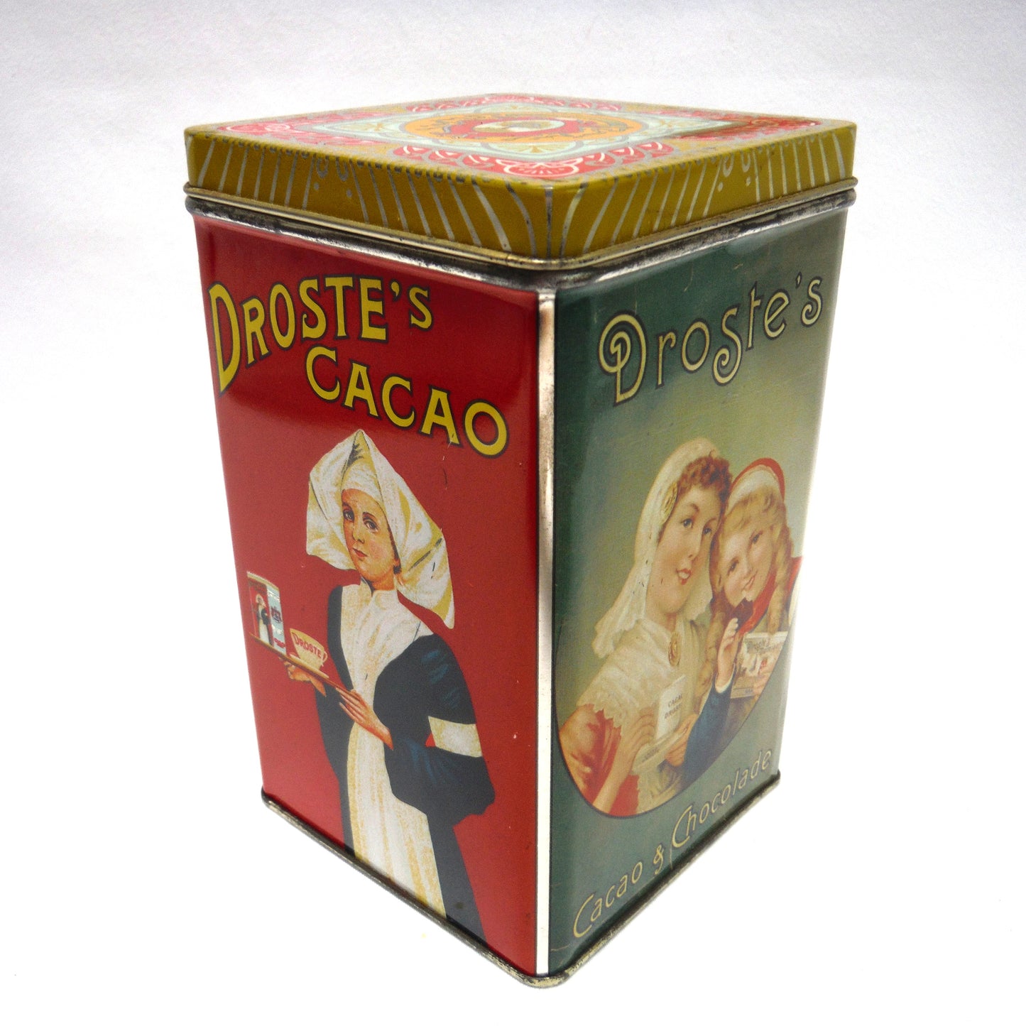 Vintage Droste & Co. Tin Caddy Container of Haarlem, Holland: 'DROSTE'S CACAO and CHOCOLADE'